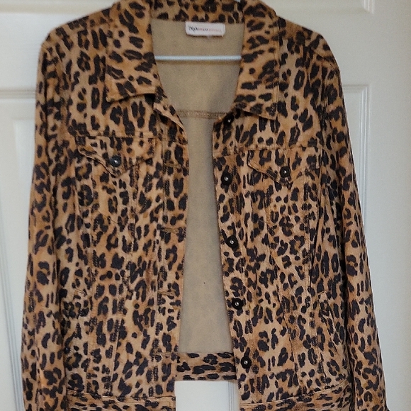 Macy's Brown Leopard Print Jean Jacket - Picture 1 of 4